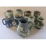 Selection of jasperware lidded jugs / jugs inc Wedgwood, Tett and Turnstall