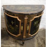 Oriental lacquer bow fronted cabinet on legs W 82cm Ht 82cm