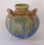 Art Deco three handled drip glaze bulbous vase H 20 cm