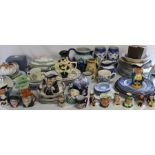 Selection of Toby / character jugs, tableware, blue and white jugs etc. 2 boxes