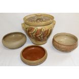 Large Alvingham Pottery lidded pot, Hillstonia stoneware dish & 2 others