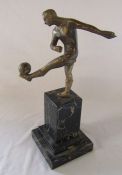 Art Deco bronze figurine of a footballer on marble base H 39 cm