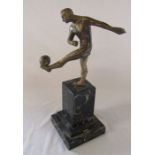 Art Deco bronze figurine of a footballer on marble base H 39 cm