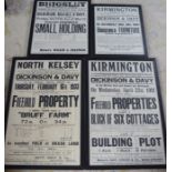 4 framed early 20th century auction posters relating to Kirmington, Brigsley & North Kelsey. Largest