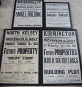 4 framed early 20th century auction posters relating to Kirmington, Brigsley & North Kelsey. Largest