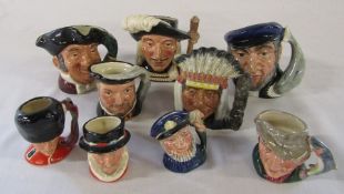 Selection of miniature Royal Doulton character jugs inc Capt Ahab, Aramis, Henry VIII, Guardsman,