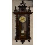 Vienna regulator wall clock with spring driven mechanism & horse pediment Ht 96cm