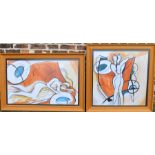 2 large framed hand painted abstracts in the style of Alfred Gockel 123cm by 83 cm & 96cm by 96cm