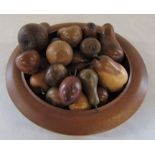 Aultbea woodcraft brazilian mahogany wooden bowl D 27 cm containing various wooden fruits