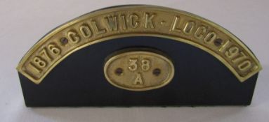 Railway interest - 1876 Colwick Loco 1970 38A small brass engine plaque L 22 cm H 11 cm