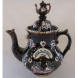 Bargeware teapot 'From W Oakley to Andrew Crawford 1896' H 34 cm (damage to finial spout/needs