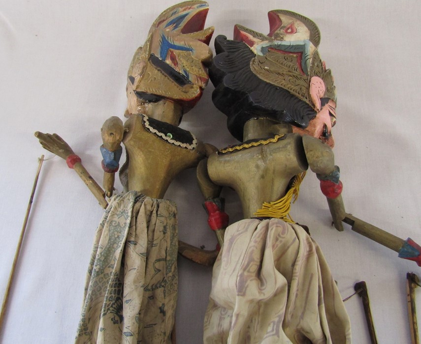 2 antique Indonesian Wayang Golek wooden puppets H 71 cm - Image 5 of 5