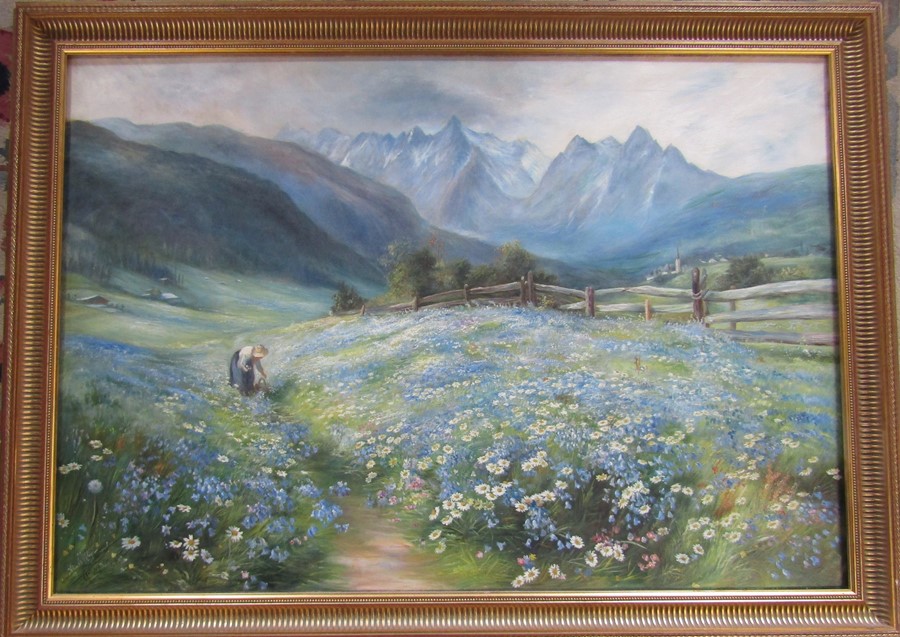 Alice O Clay (fl. 1900-1910) large gilt framed oil on canvas after MacWhirter 'June in the - Image 2 of 4