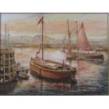 Framed watercolour 'Bygone days of sailing - Hull' by P Wendy Gray C.I.G.A 58 cm x 49 cm (size