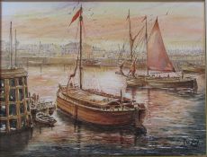 Framed watercolour 'Bygone days of sailing - Hull' by P Wendy Gray C.I.G.A 58 cm x 49 cm (size