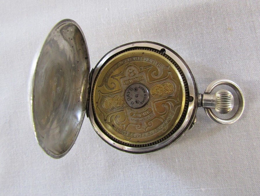 2 Hebdomas patent 8 day Swiss made pocket watches inc one silver D 47 mm and 52 mm - Image 3 of 4