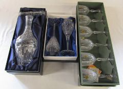 Boxed Stuart crystal decanter with silver label, boxed pair of Royal crystal wine glasses and