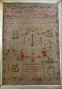 Large Victorian framed sampler 'Children obey your parents...' by Lucy M Jackson Well School 22nd