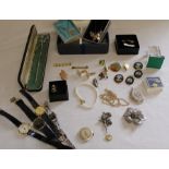 Selection of costume jewellery, Rotary wristwatch face etc.