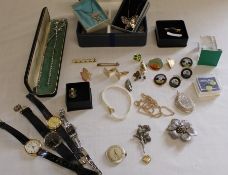 Selection of costume jewellery, Rotary wristwatch face etc.