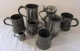 Selection of antique pewter tankards