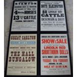 4 early to mid 20th 20th century framed auction posters relating to Stewton, South Elkington,