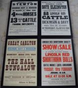 4 early to mid 20th 20th century framed auction posters relating to Stewton, South Elkington,