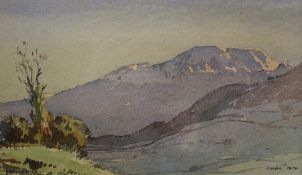 Gilt framed watercolour "Skiddaw, Winter" by Len Roope (1917-2005), dated 1974, 37.5cm x 29cm (