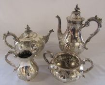 4 piece ornate silver plated tea set