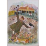 Colin Carr (1929-2002) framed watercolour 'Lincolnshire scarecrow - Grange Farm, Swallow', signed