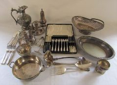 Selection of silver plate inc fruit bowl, candlesticks and cased cutlery