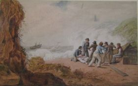 Edward Duncan RWS (1803-1882) framed watercolour mounted on card of a ship wreck scene attributed to