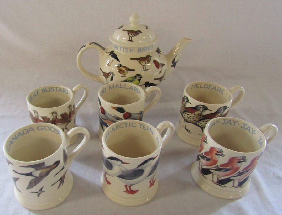 Emma Bridgewater British birds teapot and 6 mugs