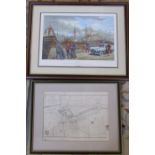 Framed map of Town and Harbour Great Grimsby surveyed by James Hollinsworth 1801 53.5 cm x 43 cm and