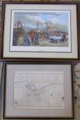 Framed map of Town and Harbour Great Grimsby surveyed by James Hollinsworth 1801 53.5 cm x 43 cm and