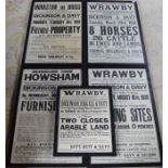 5 framed 1930's auction posters relating to Howsham, Wrawby, Horkstow & Brigg. Largest 94cm by 63cm
