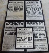 5 framed 1930's auction posters relating to Howsham, Wrawby, Horkstow & Brigg. Largest 94cm by 63cm