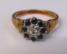 9ct gold sapphire and diamond cluster ring size M total weight 3 g