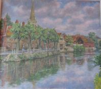 Framed oil on canvas of Abingdon by C H Bagnoli 96 cm x 88 cm (size including frame)