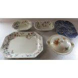 Large Laura Ashley 'Chinese Silk' meat plate L 40.5 cm and 2 tureens L 24.5 cm, blue and white '