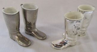 Two pairs of novelty silver plated riding boots spirit measures 1 oz and 1.5 oz H 9 cm