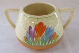 Clarice Cliff Newport pottery Autumn crocus pattern two handled sugar bowl (small hairline crack and