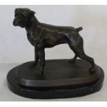 Bronze figure of a boxer dog on marble base (base 22cm wide)