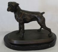 Bronze figure of a boxer dog on marble base (base 22cm wide)