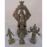 Brass Indian deity figure H 20 cm together with 3 smaller figures