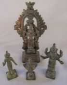 Brass Indian deity figure H 20 cm together with 3 smaller figures
