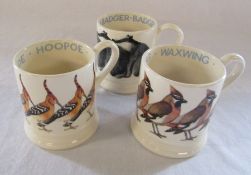 3 Emma Bridgewater mugs - Badger, Hoopoe and Waxwing