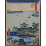 After Hiroshige Ando (1797-1858) - framed woodblock print 'Susaki at Shinagawa, one of the 100