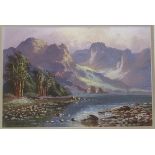 Framed and glazed acrylic landscape of a mountainous scene signed J A Jameson 60 cm x 47 cm (size