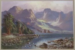 Framed and glazed acrylic landscape of a mountainous scene signed J A Jameson 60 cm x 47 cm (size